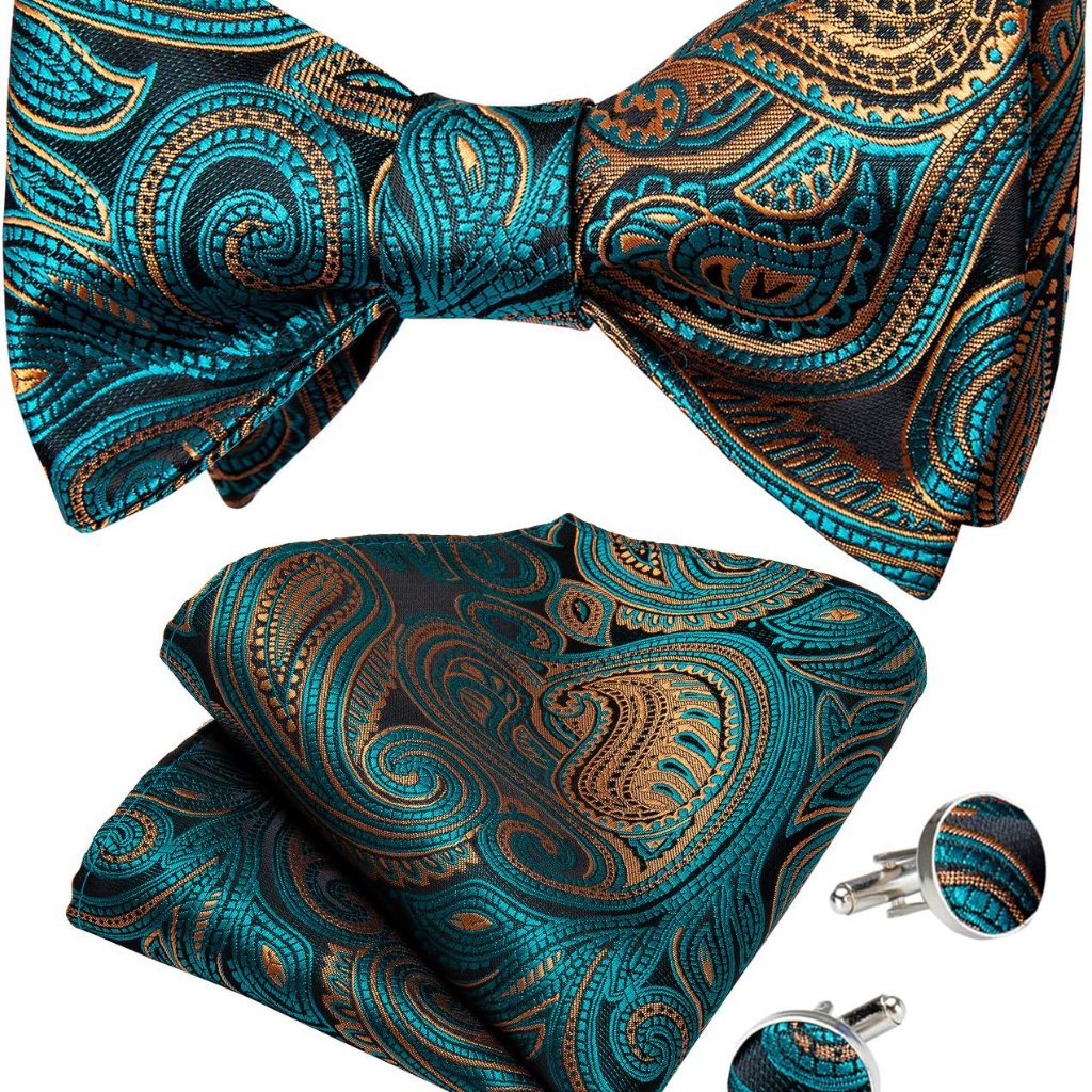 Men Bow Tie Paisley Striped Self-Bow Tie For Men And Silk Woven Bowtie Pocket Sq